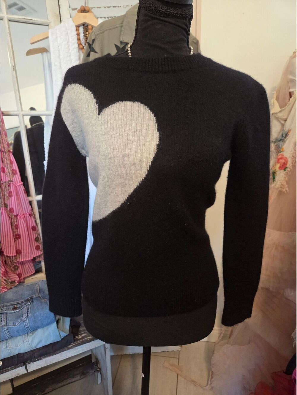The Cashmere Project Black & Grey Intarsia Side Heart Knit Sweater XS